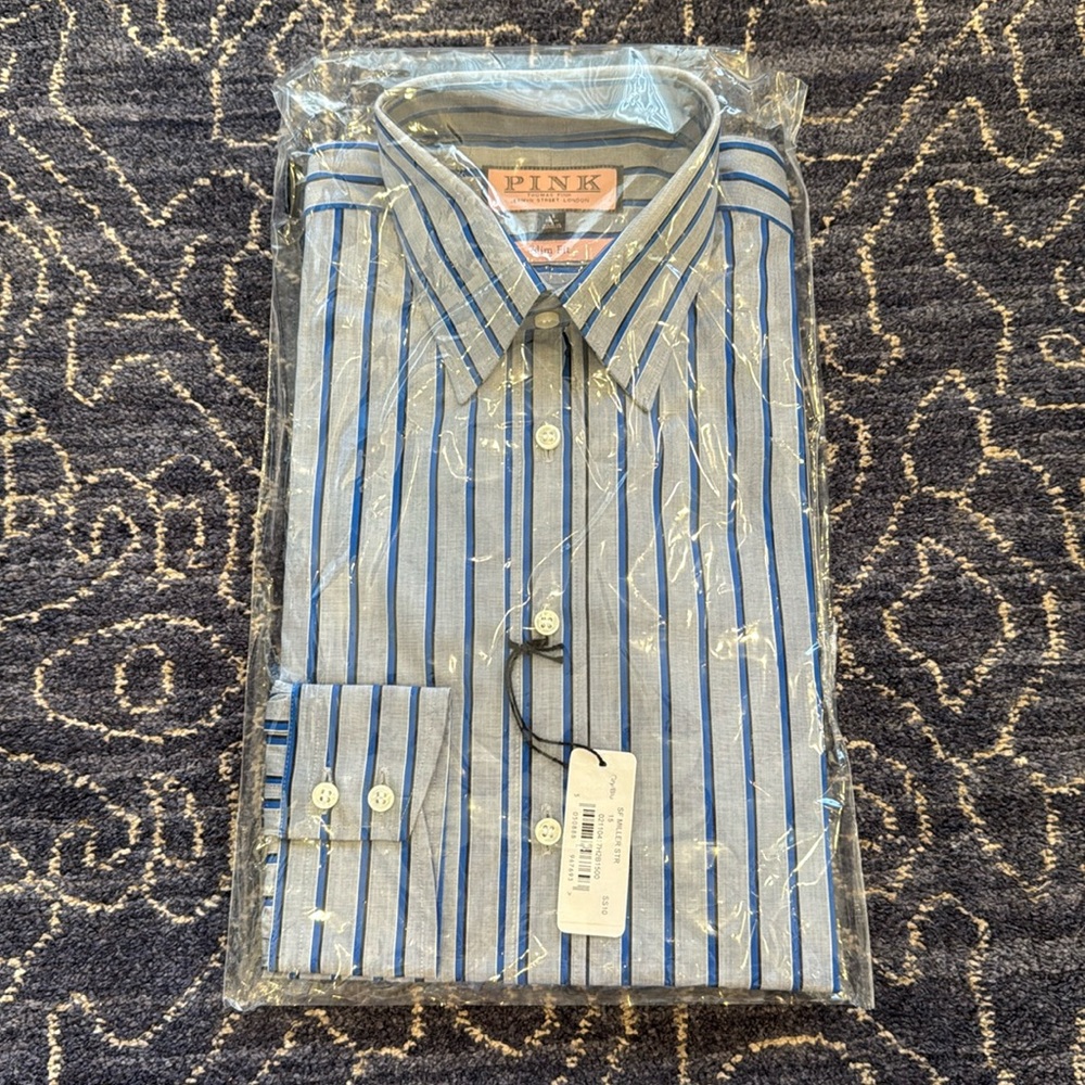Men’s Thomas Pink Slim Fit Size 15 Long Sleeve Button Down Dress Shirt